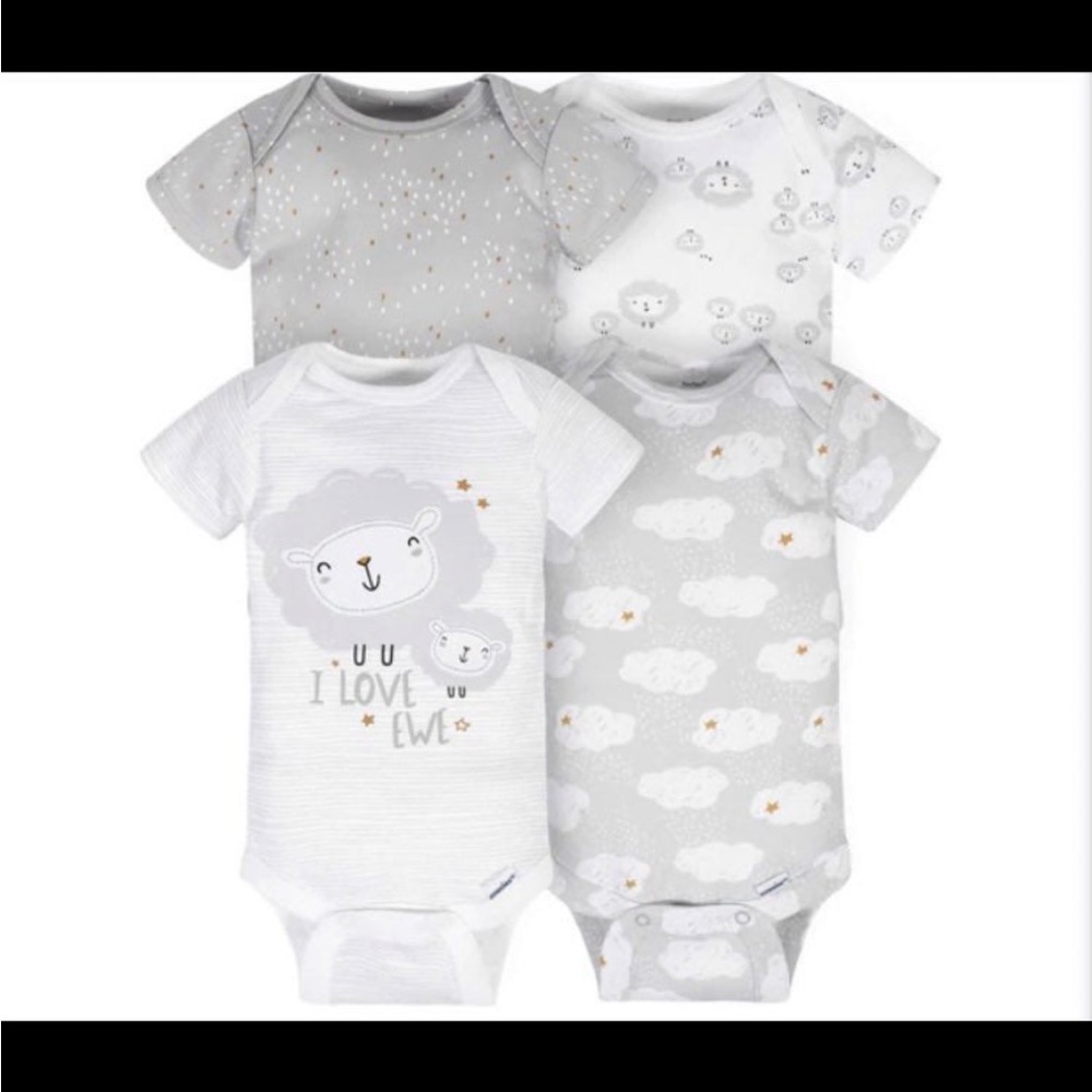 4-Pack Baby Neutral Sheep Short Sleeve Onesies® Bodysuits 3-6 mo